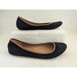 American Rag flats womens 11 Black Vegan Suede Round Toe tan trim vegan boho Y2k
